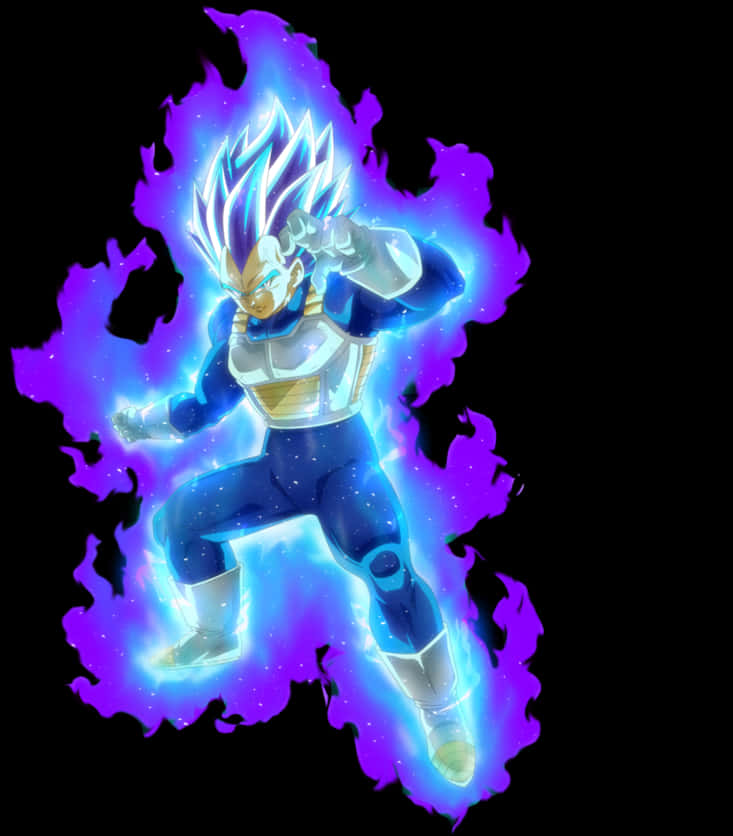 A Cartoon Character With Blue Hair And Purple Flames