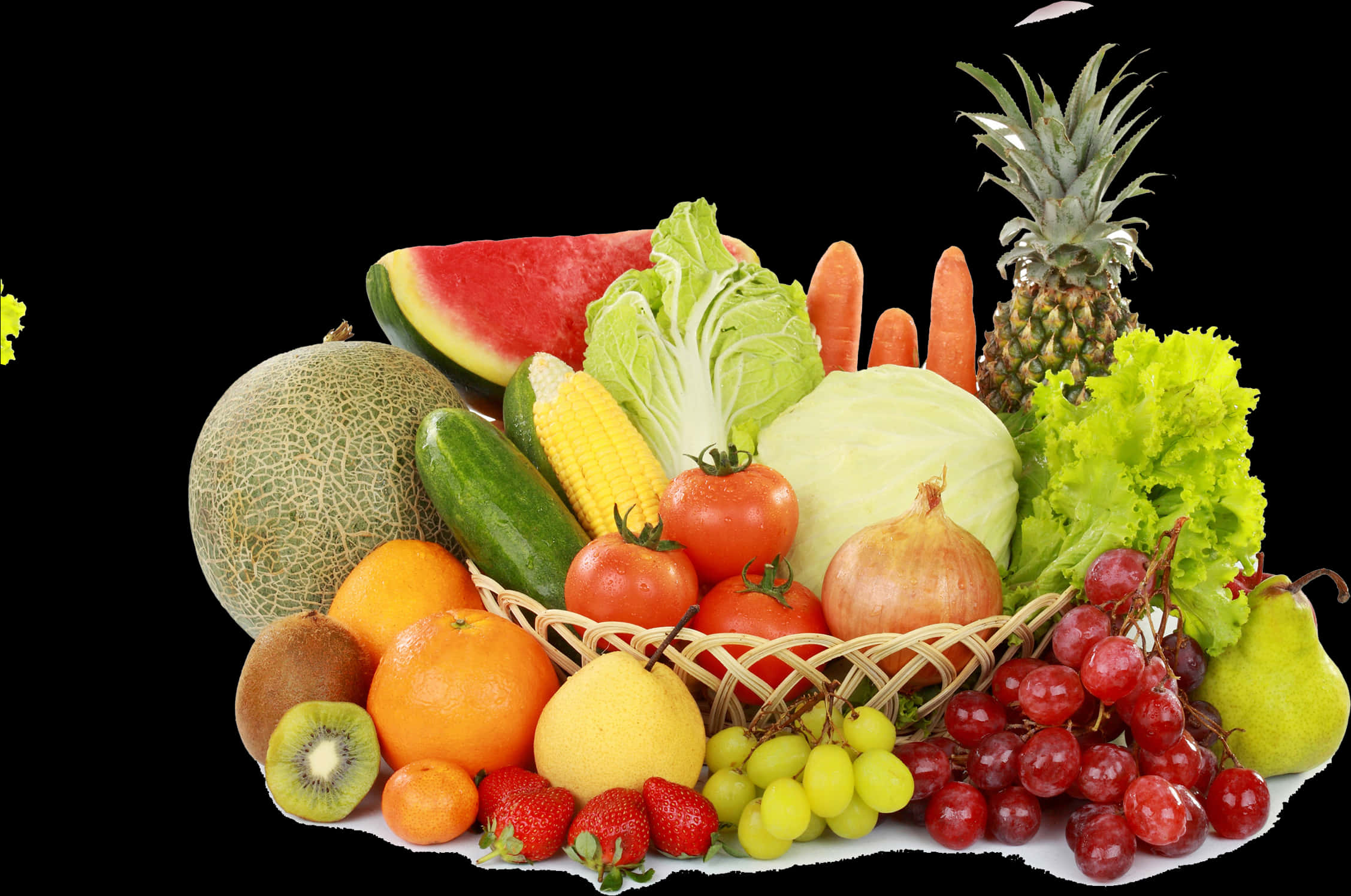 A Basket Of Fruit And Vegetables