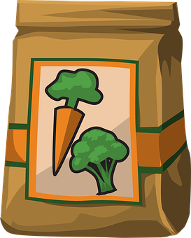 A Brown Bag With A Carrot And Broccoli On It