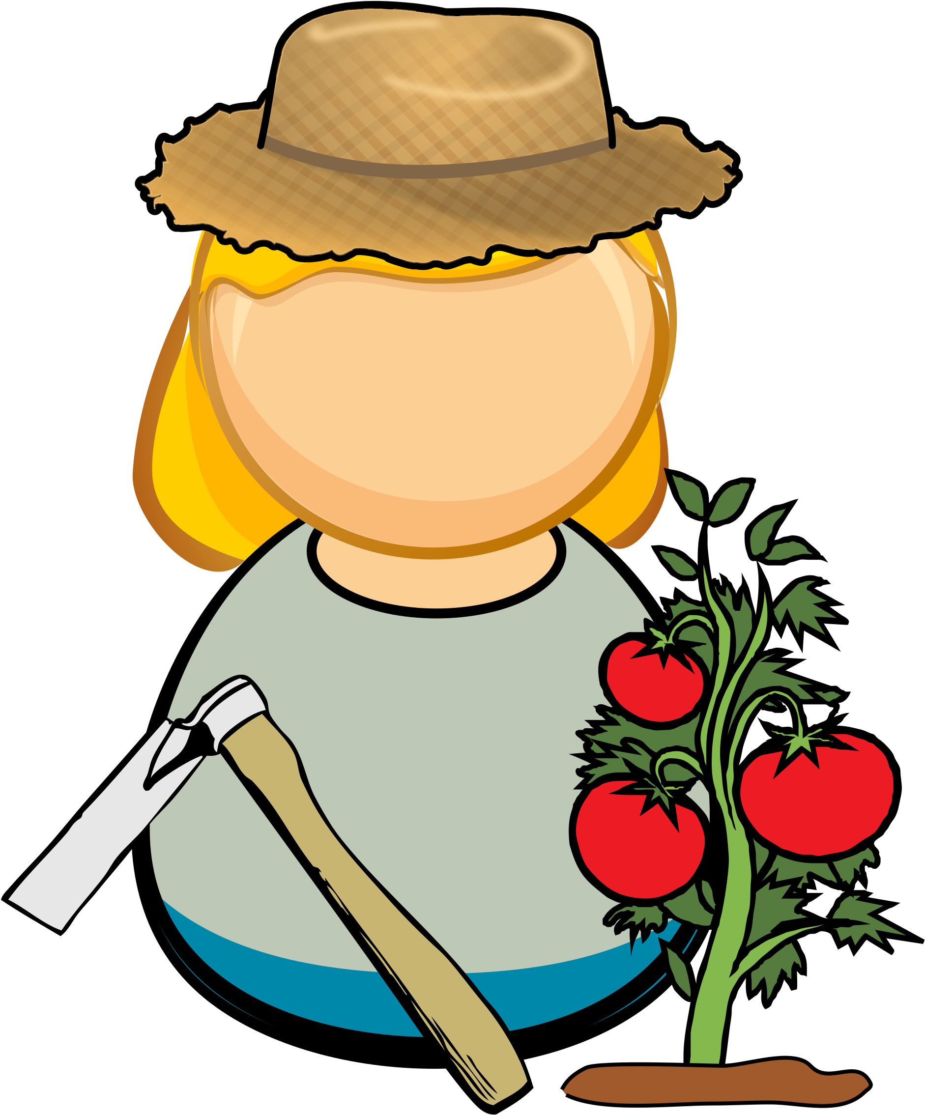 A Cartoon Of A Woman With A Straw Hat And A Tomato Plant