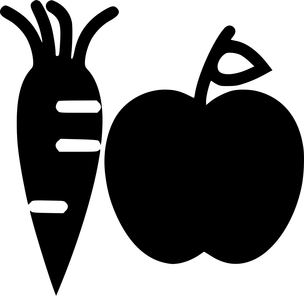A Black And White Image Of A Carrot And Apple