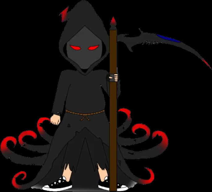 A Cartoon Of A Person Wearing A Black Hoodie And Holding A Scythe