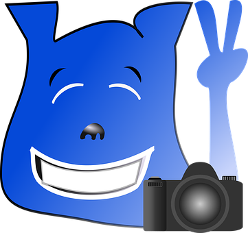 A Blue Cartoon Character With A Camera