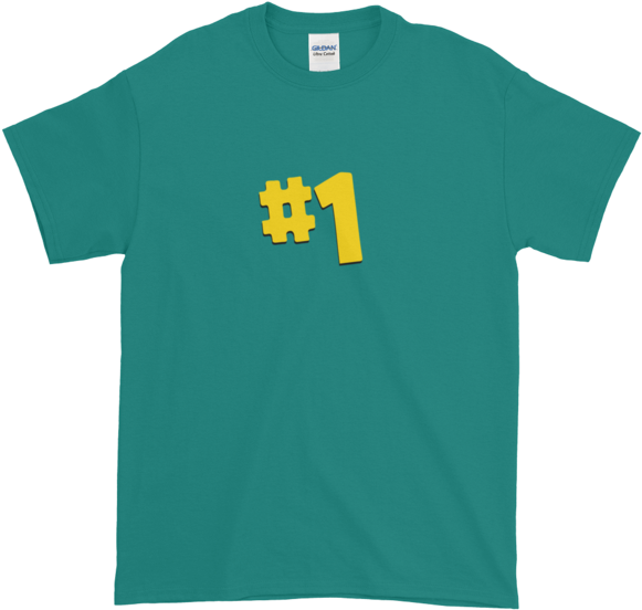 A Green T-shirt With A Number And A Number On It