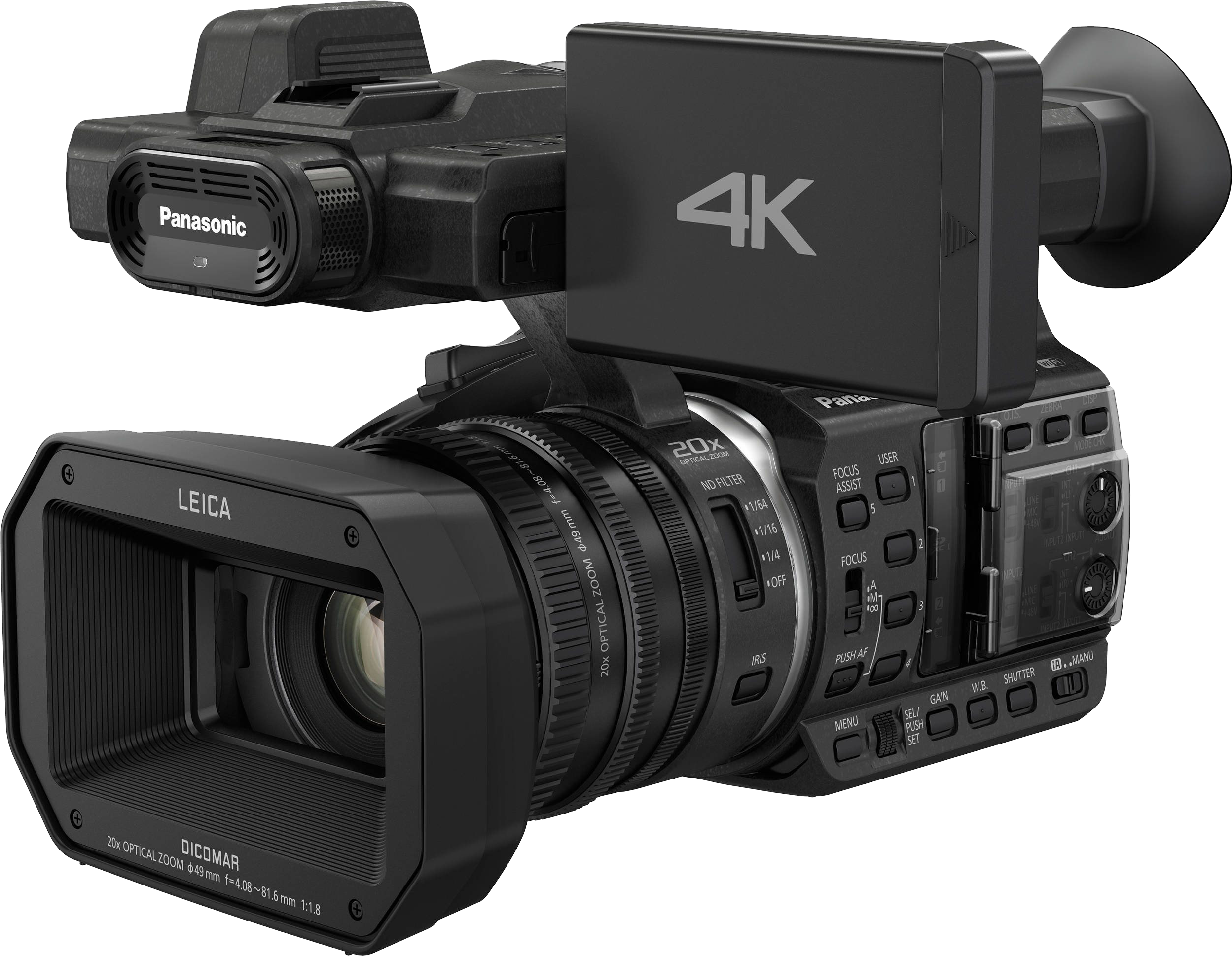 A Black Video Camera With A Large Lens