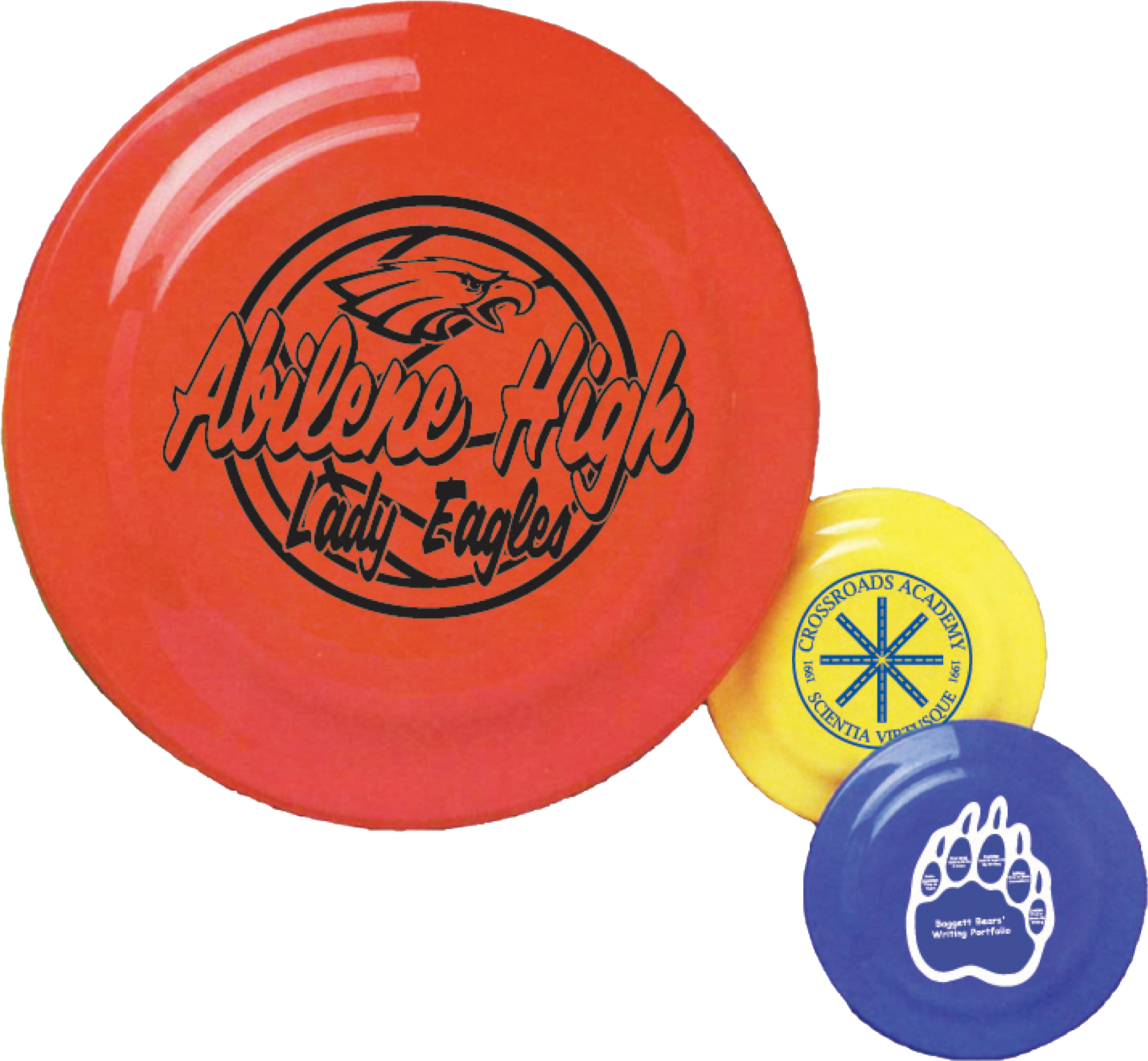 A Group Of Frisbees With Logos