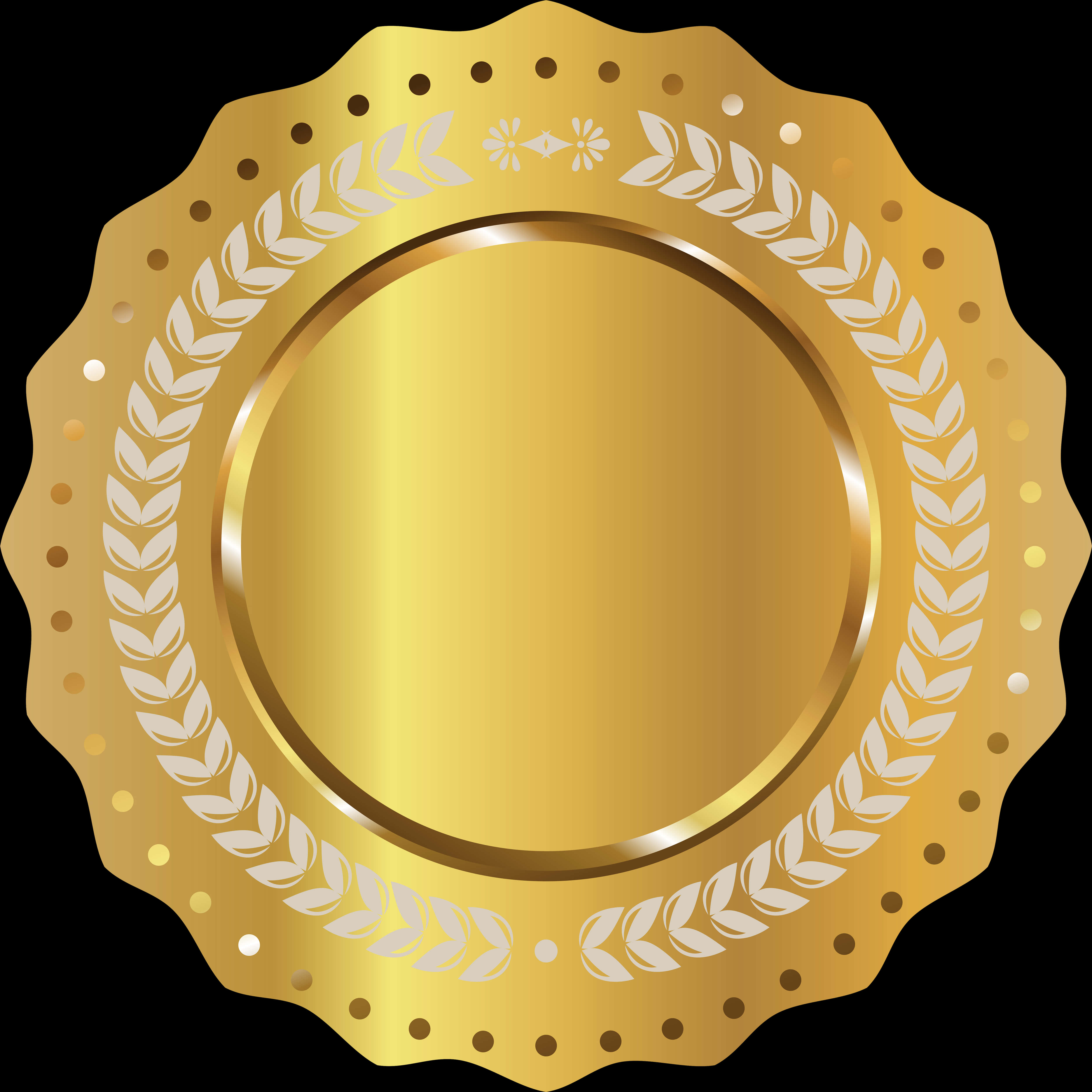 A Gold Circle With White Leaves And Dots