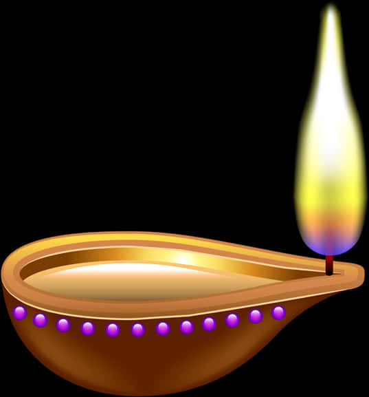 A Lit Oil Lamp With A Flame