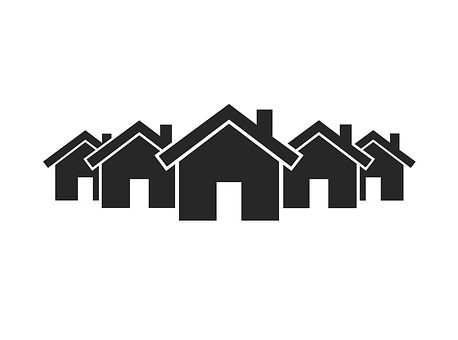 A Group Of Houses With White Outline On A Black Background