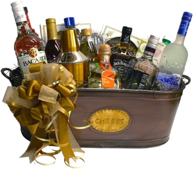 A Basket Of Alcohol Bottles