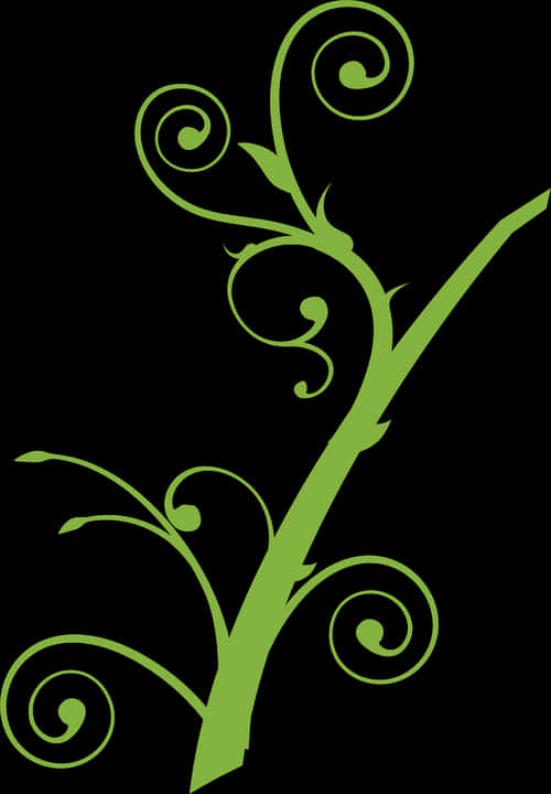 A Green Plant With Swirls On A Black Background