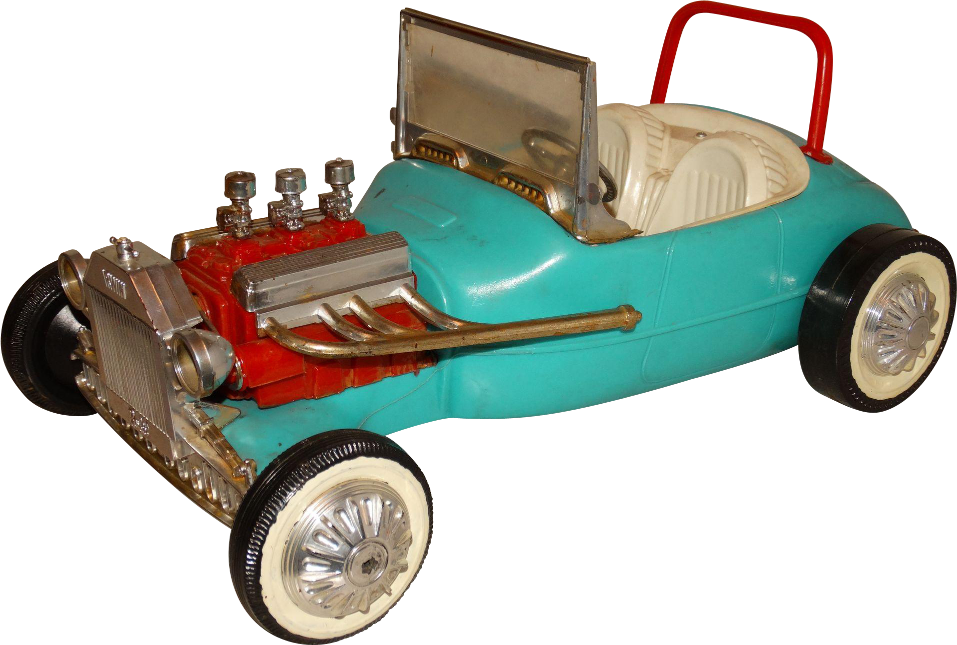 A Toy Car With A Red And Blue Engine