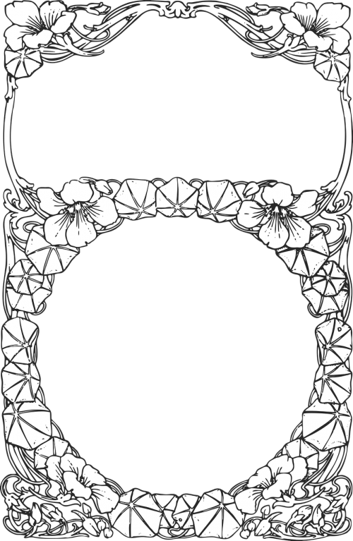 A White And Black Frame With Flowers