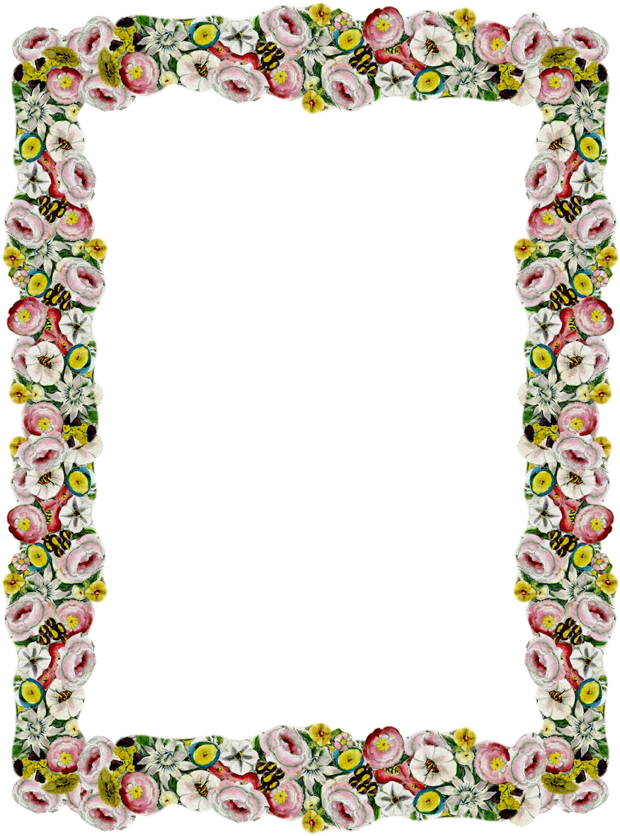 A Rectangular Frame With Flowers And Bees