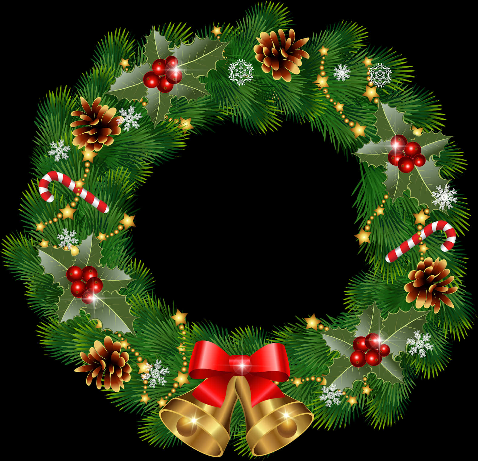 Round Christmas Wreath With Decorations