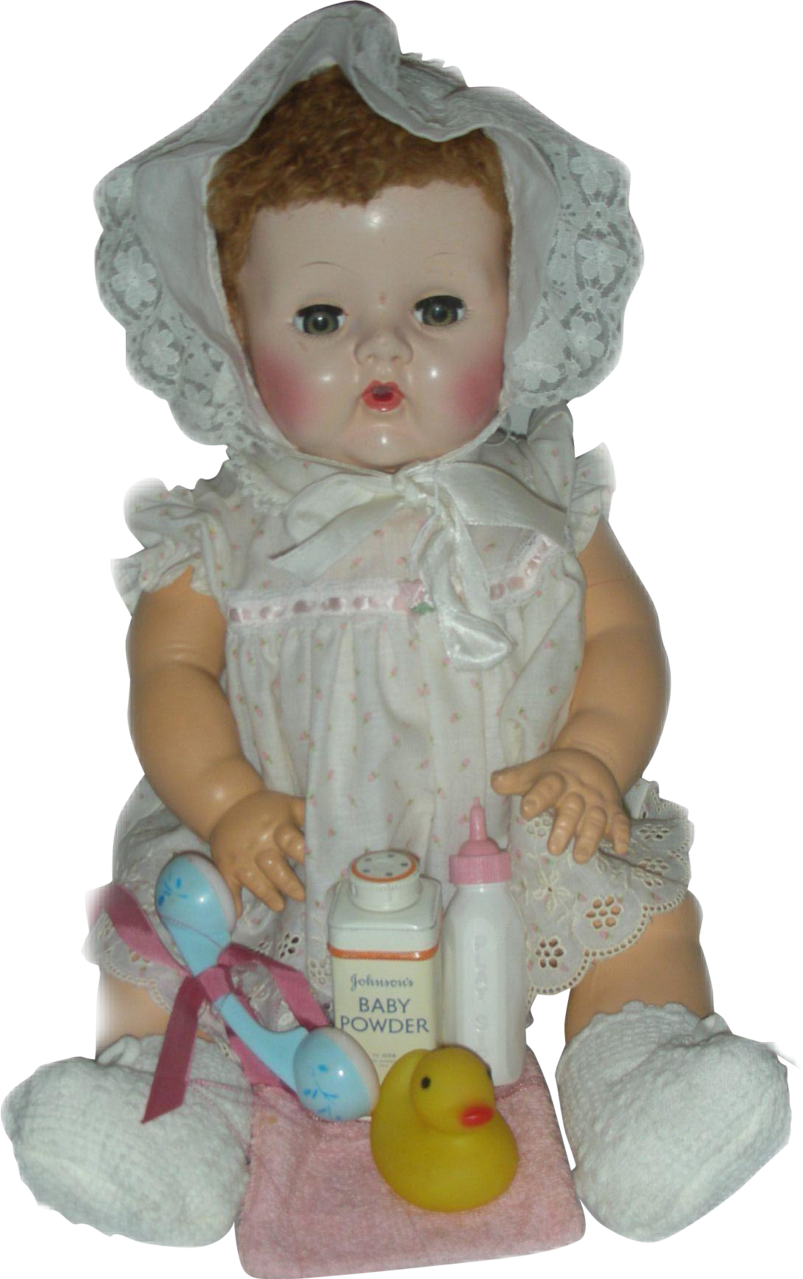 A Doll With A Bonnet And Baby Bottles
