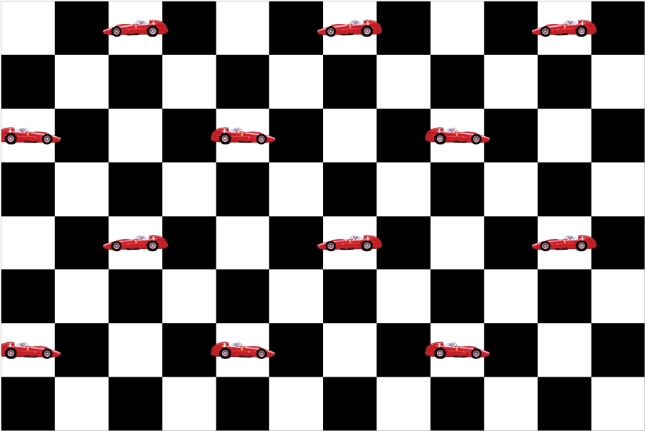 A Pattern Of Red Cars On A Black And White Checkered Surface