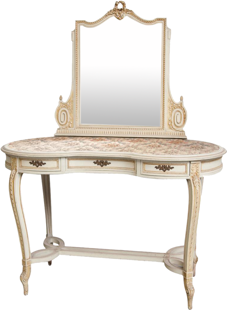 A White Table With A Mirror