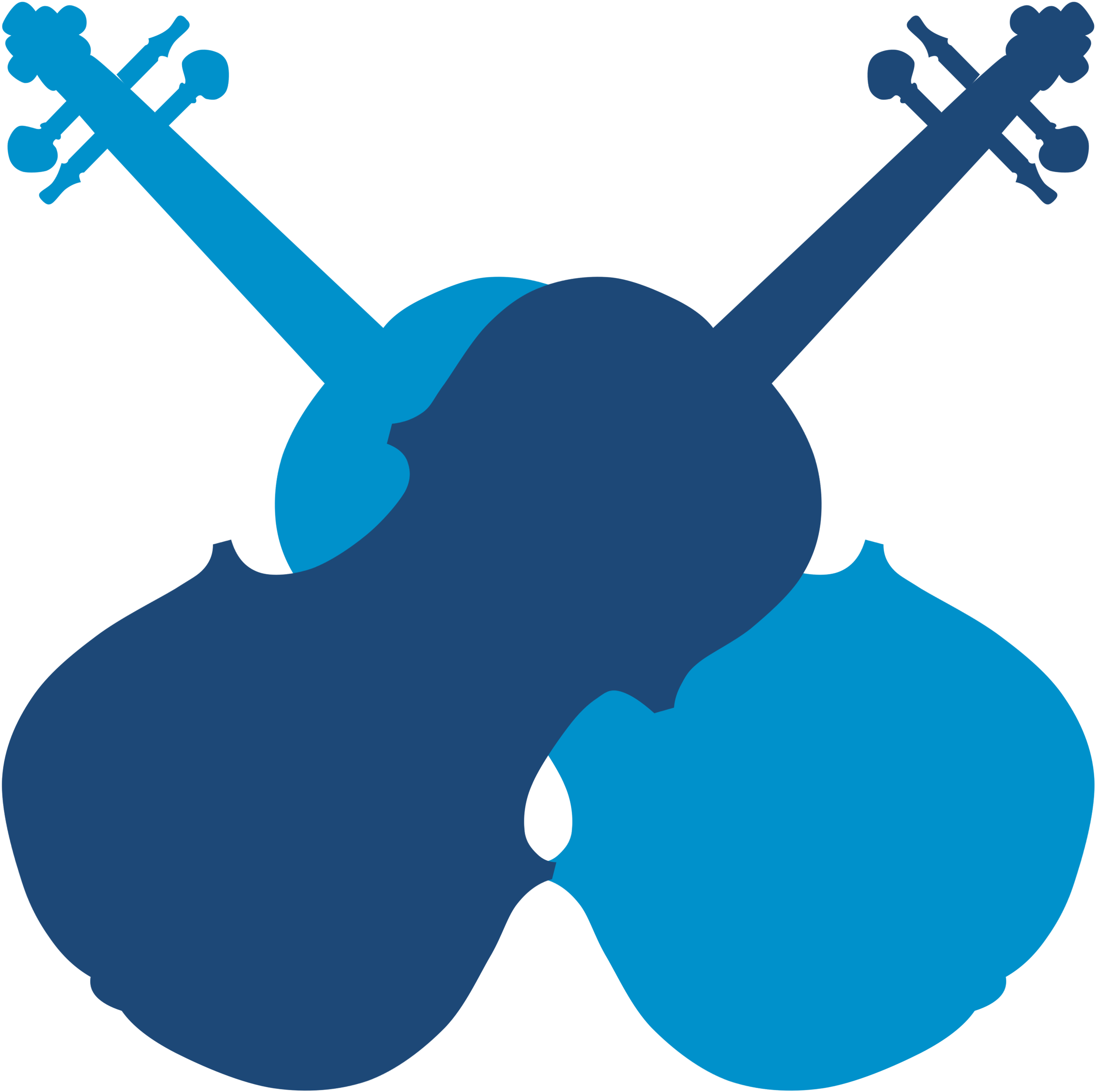 A Blue Silhouette Of Two Violins