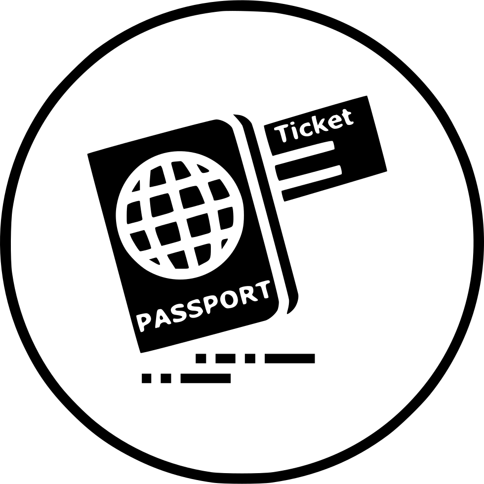 A Black Circle With A Passport And Ticket