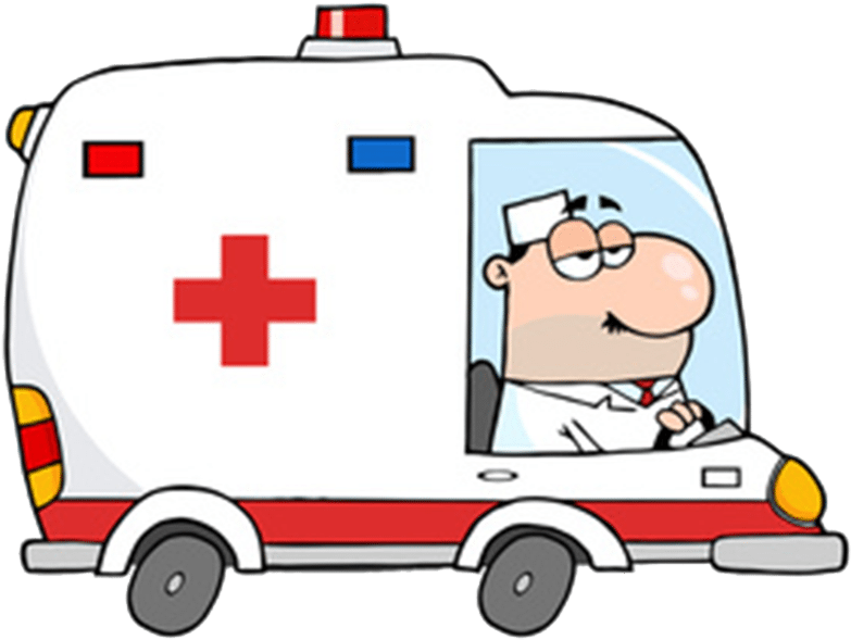 Cartoon Man In A White And Red Ambulance