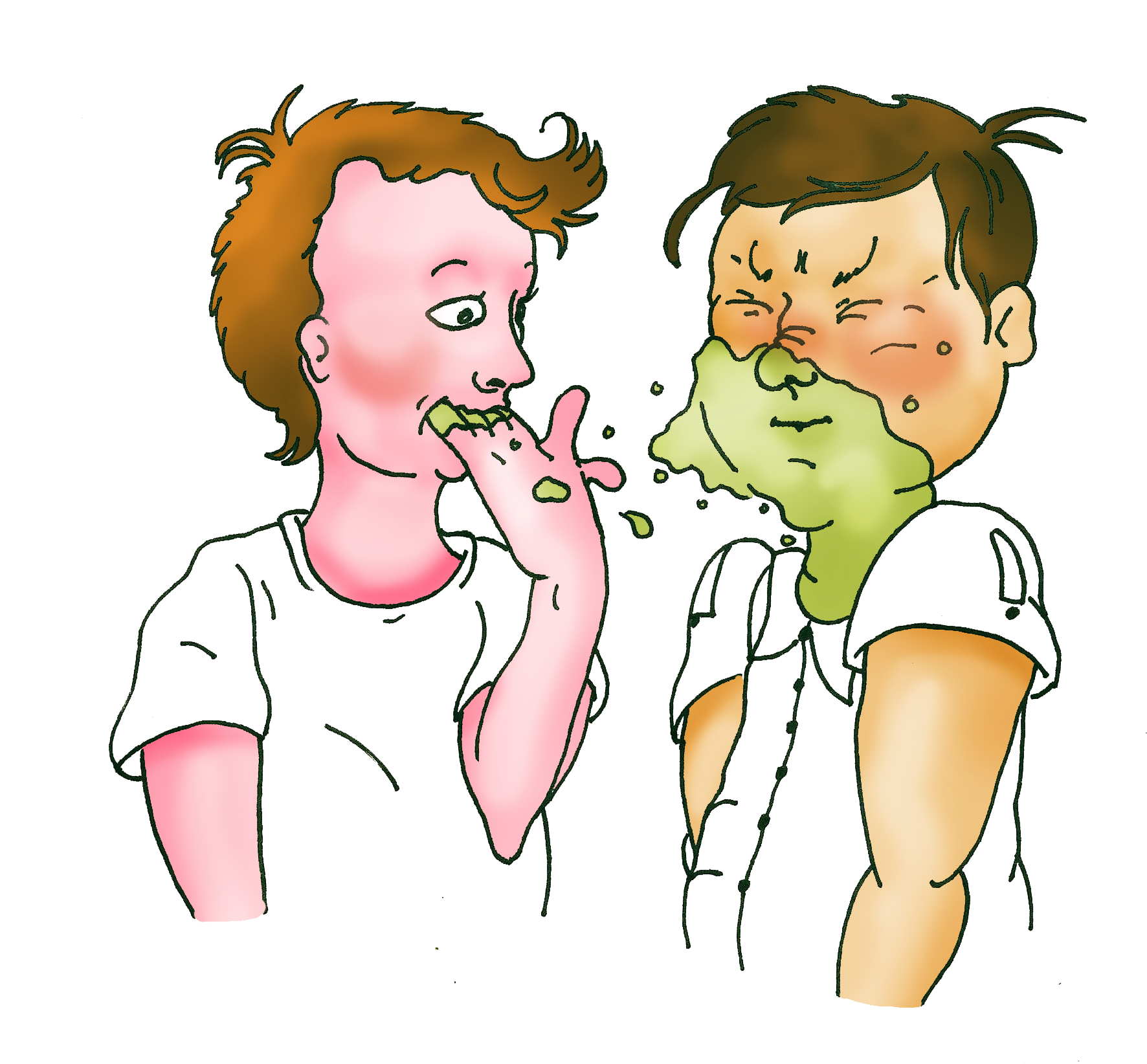 A Cartoon Of Two Men With Green And Yellow Face Paint