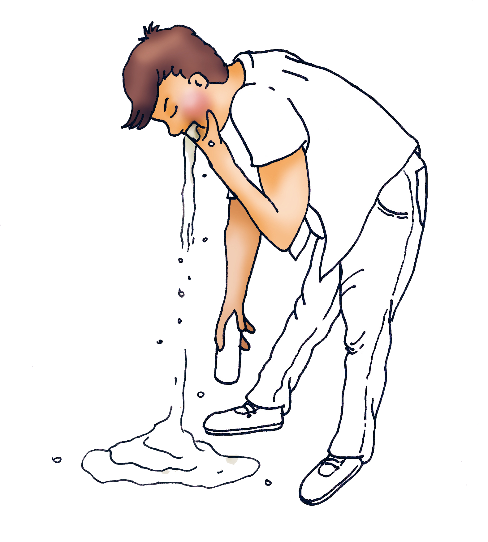 A Man In White Clothes Pouring Liquid Into His Mouth