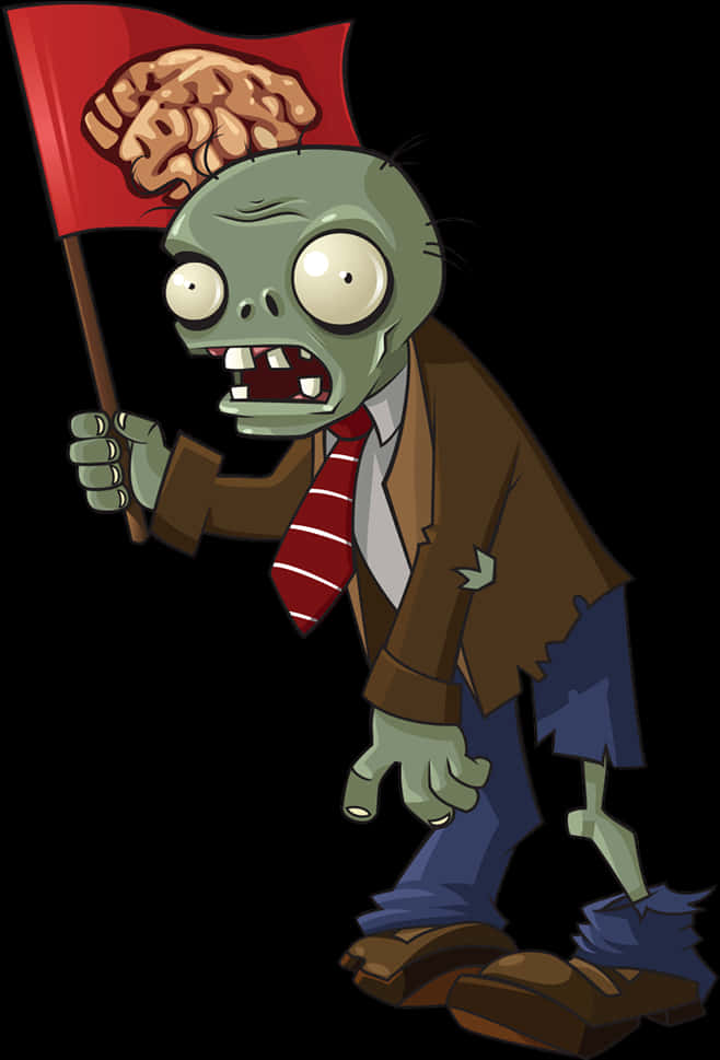 Cartoon Zombie Holding A Flag