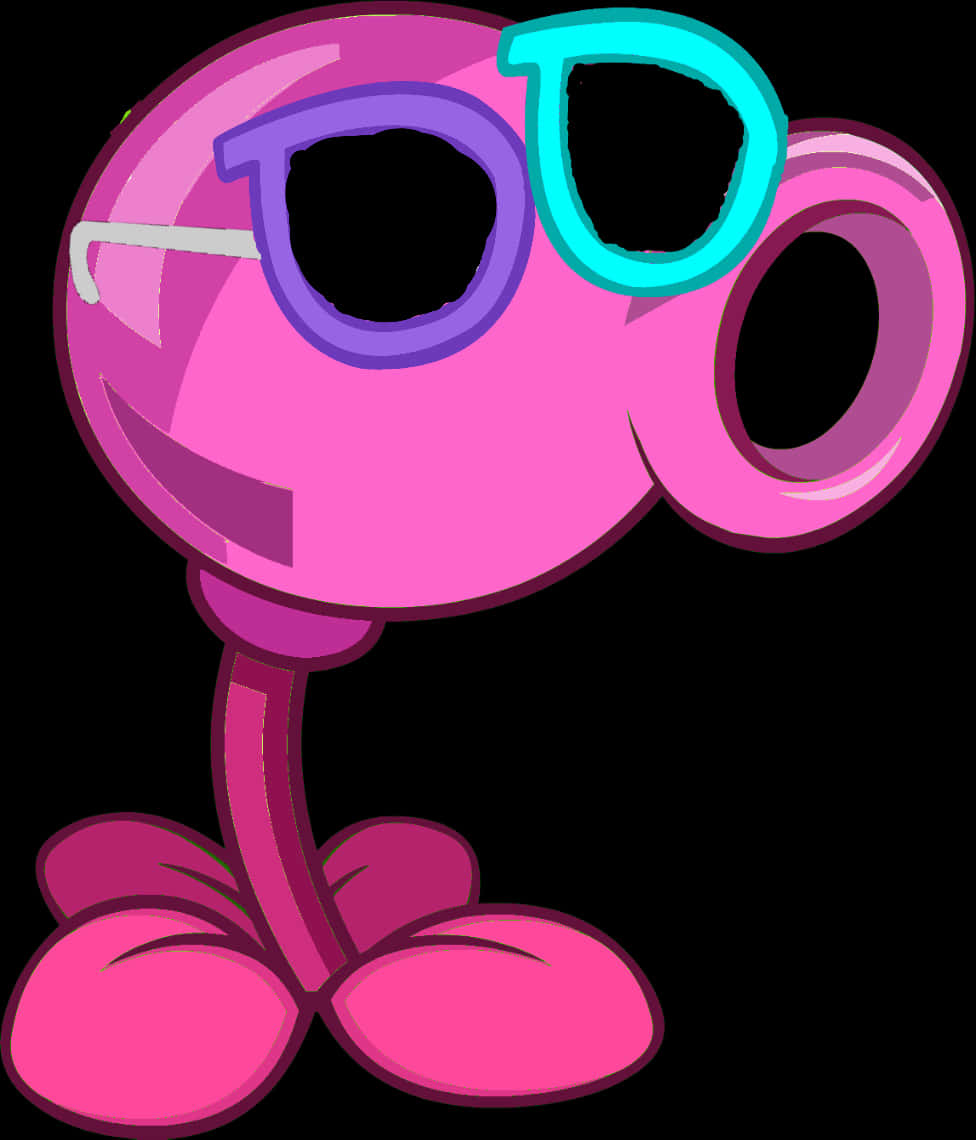 A Cartoon Of A Pink Flower With Glasses