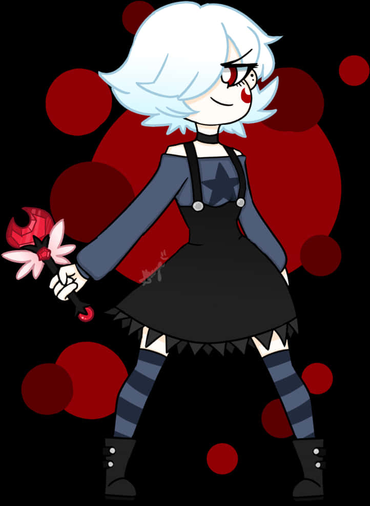 A Cartoon Of A Girl With White Hair And Red Eyes