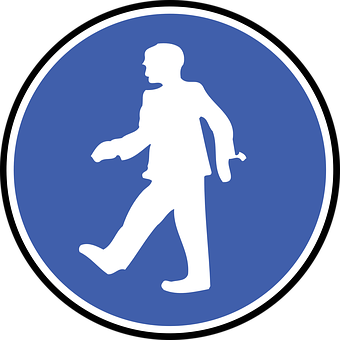 A Blue Circle With A White Silhouette Of A Man Walking