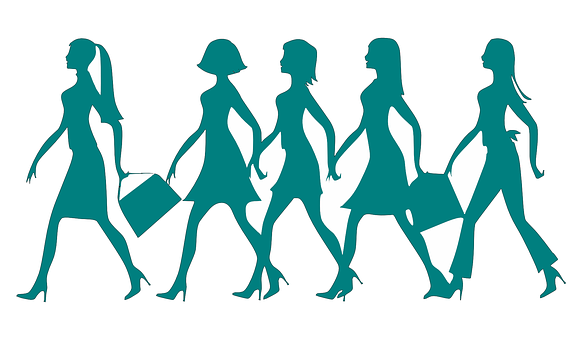 Silhouette Of Women Walking With Bags