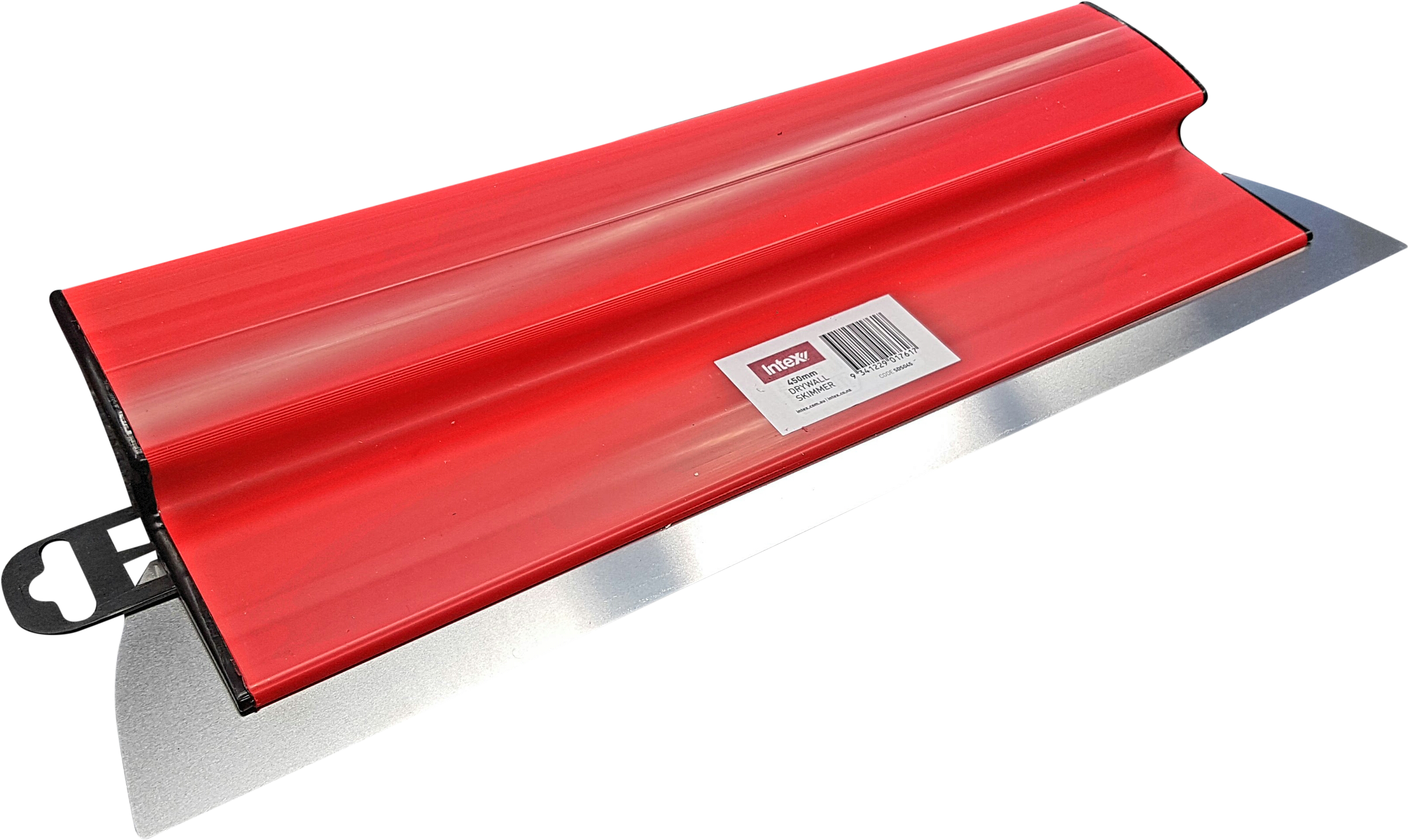 A Red Rectangular Object With A White Label