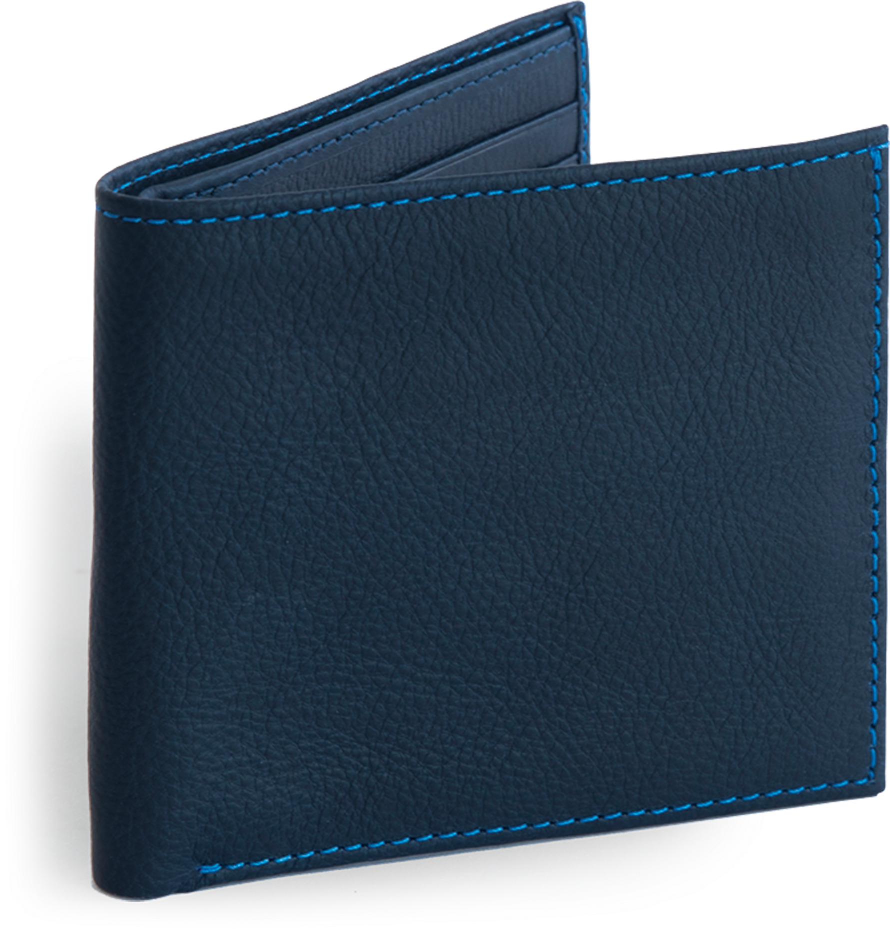 A Blue Wallet With Blue Stitching