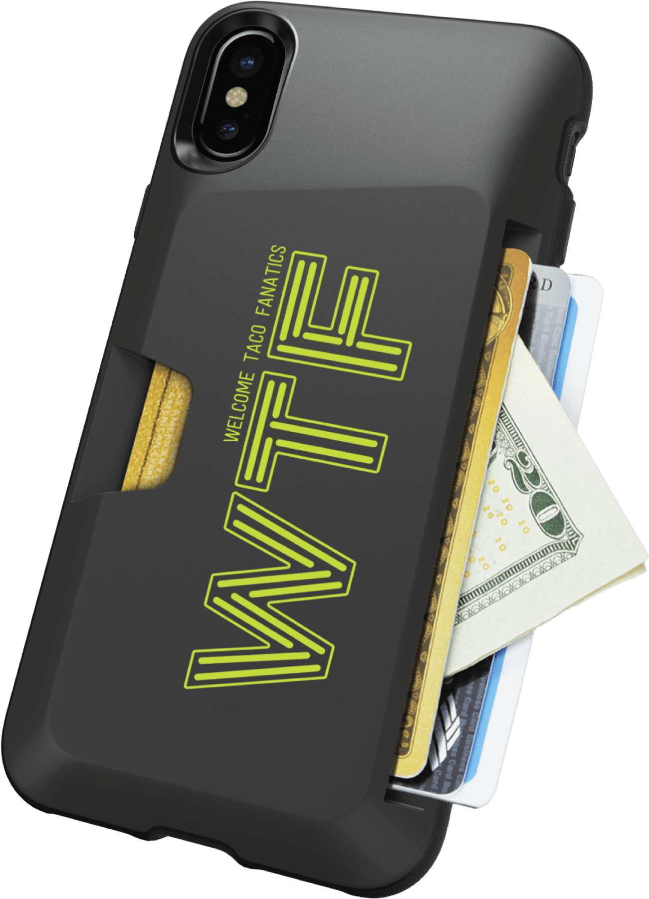 A Phone With A Card Holder And Money