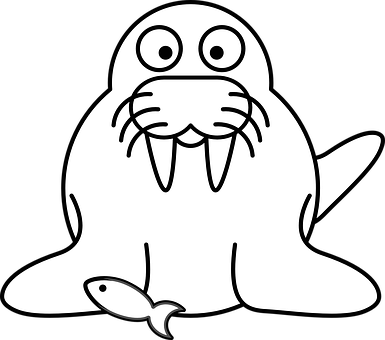 A White Walrus With Teeth And A Fish