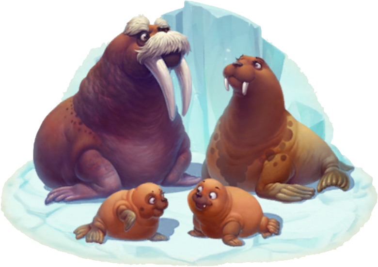 A Group Of Walruses And Baby Walruses