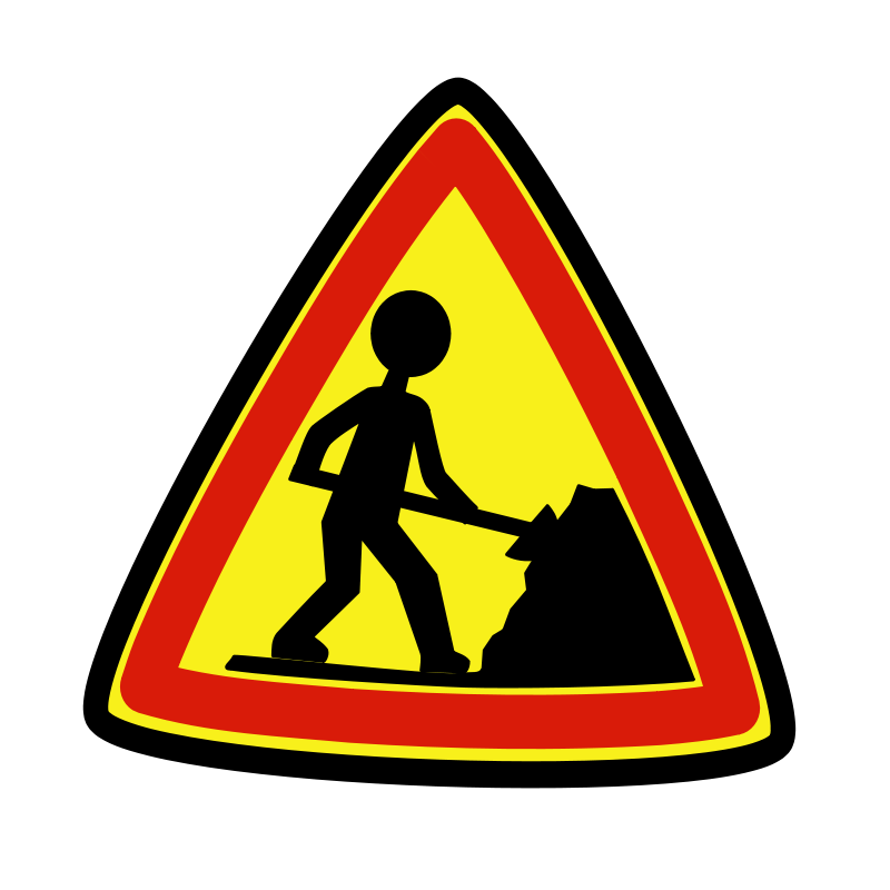 A Yellow And Red Sign With A Man Digging A Hole