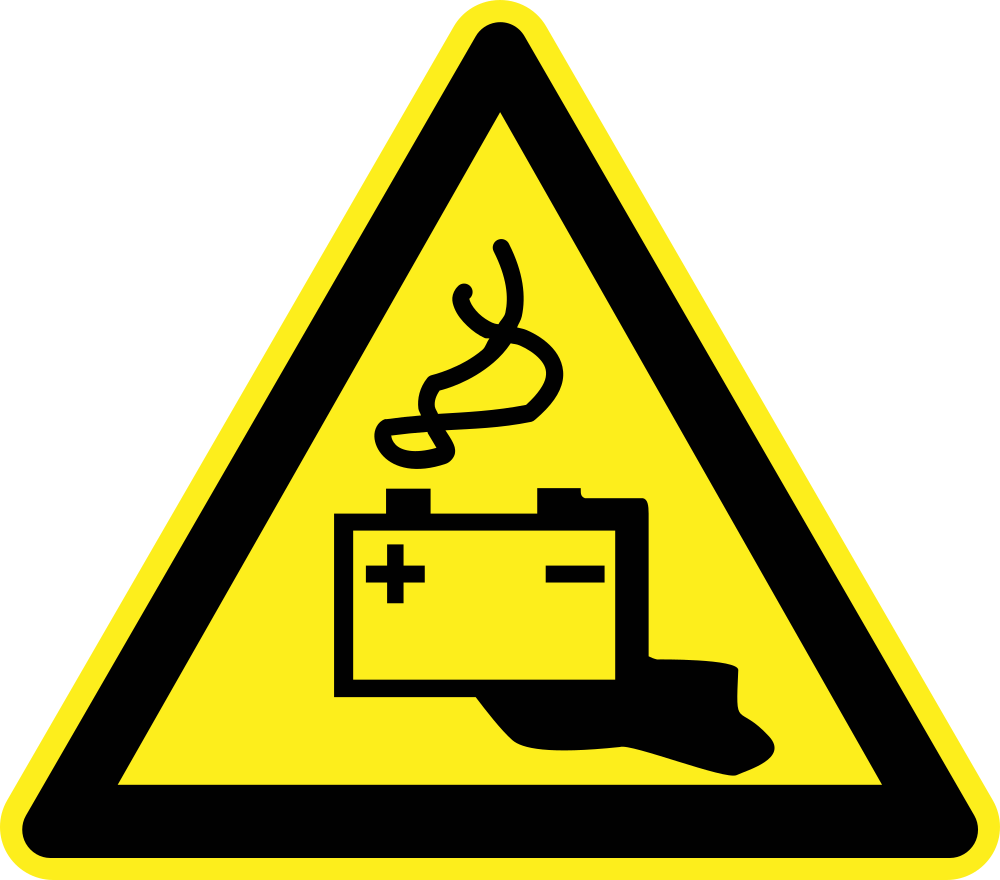 A Yellow Triangle Sign With A Black And Yellow Triangle And A Battery