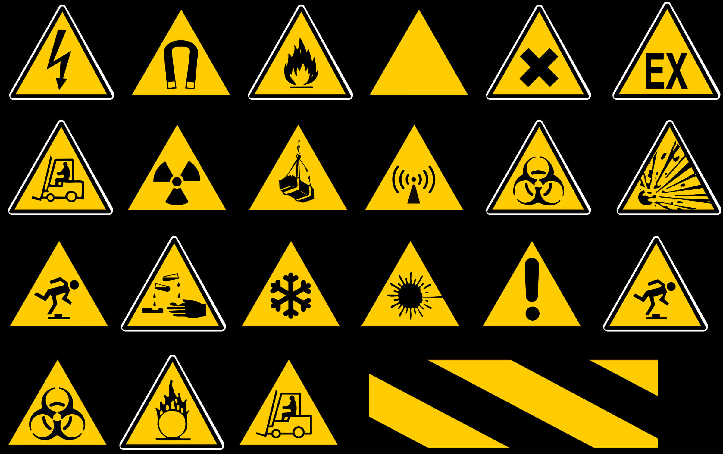 A Collection Of Yellow Triangle Signs