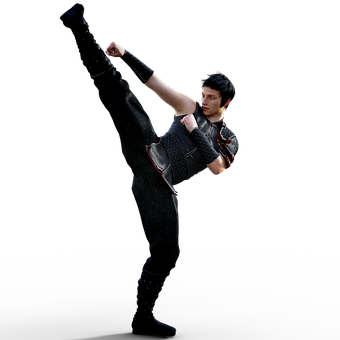 A Man In A Black Outfit Kicking