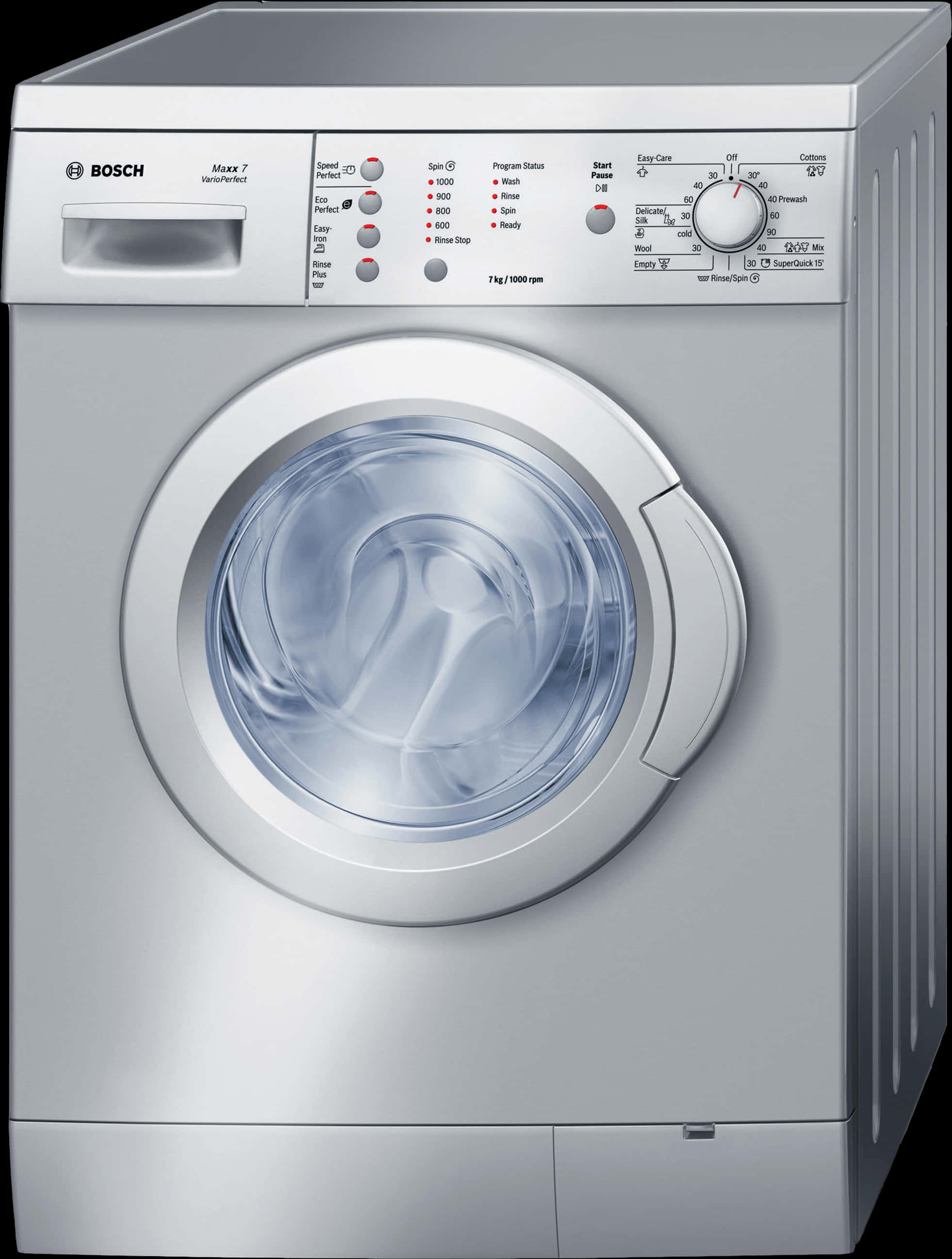 A Silver Washing Machine With Buttons And Dials