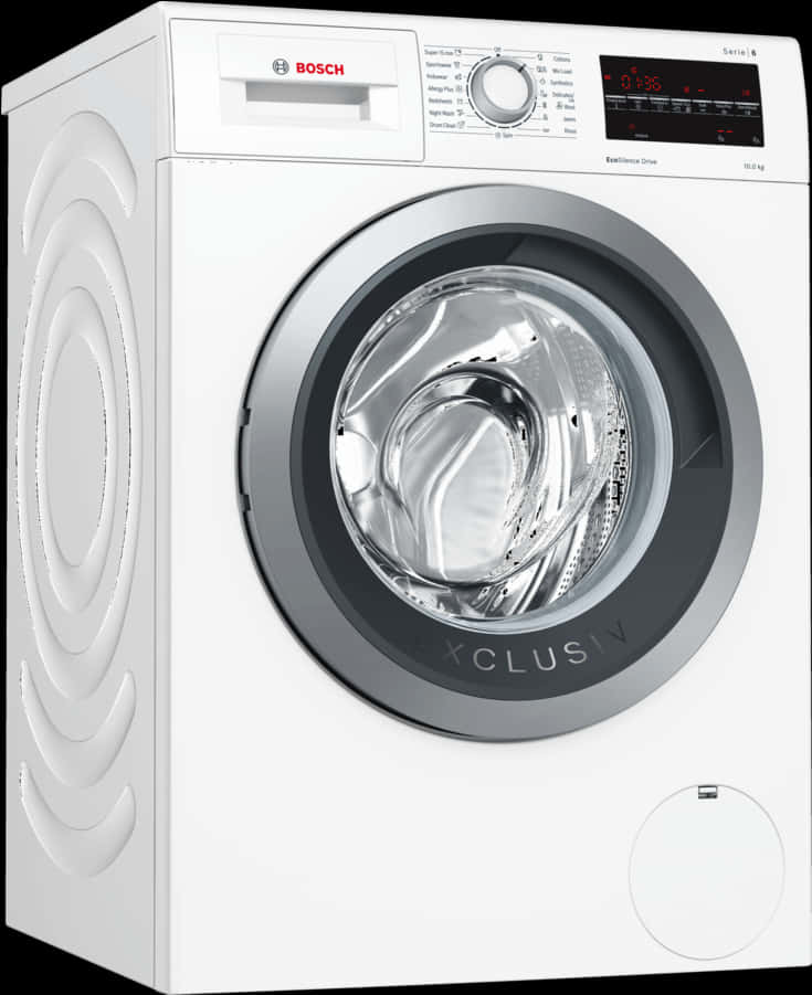 A White Washing Machine With A Silver Circle