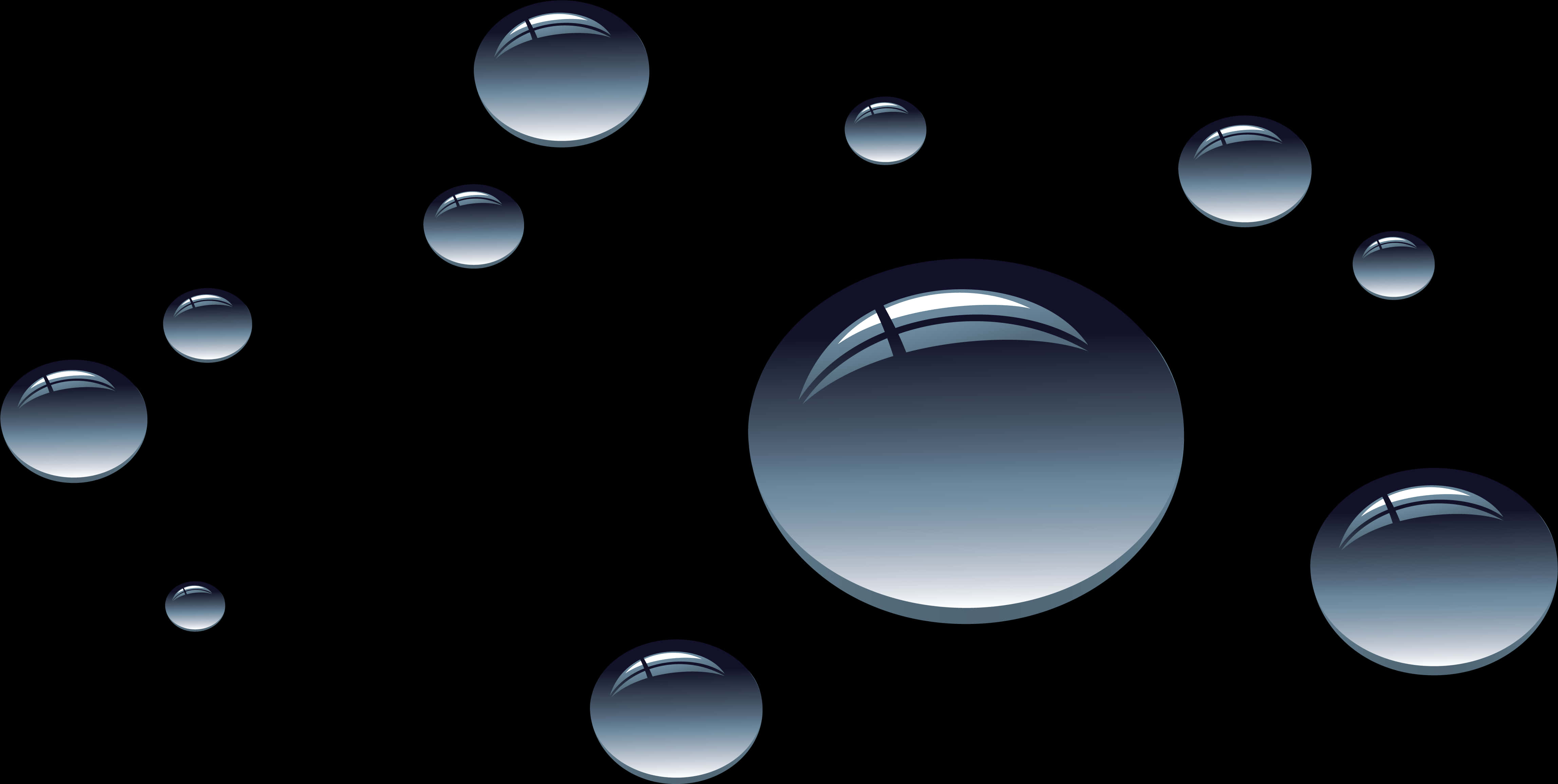 A Group Of Water Droplets On A Black Background