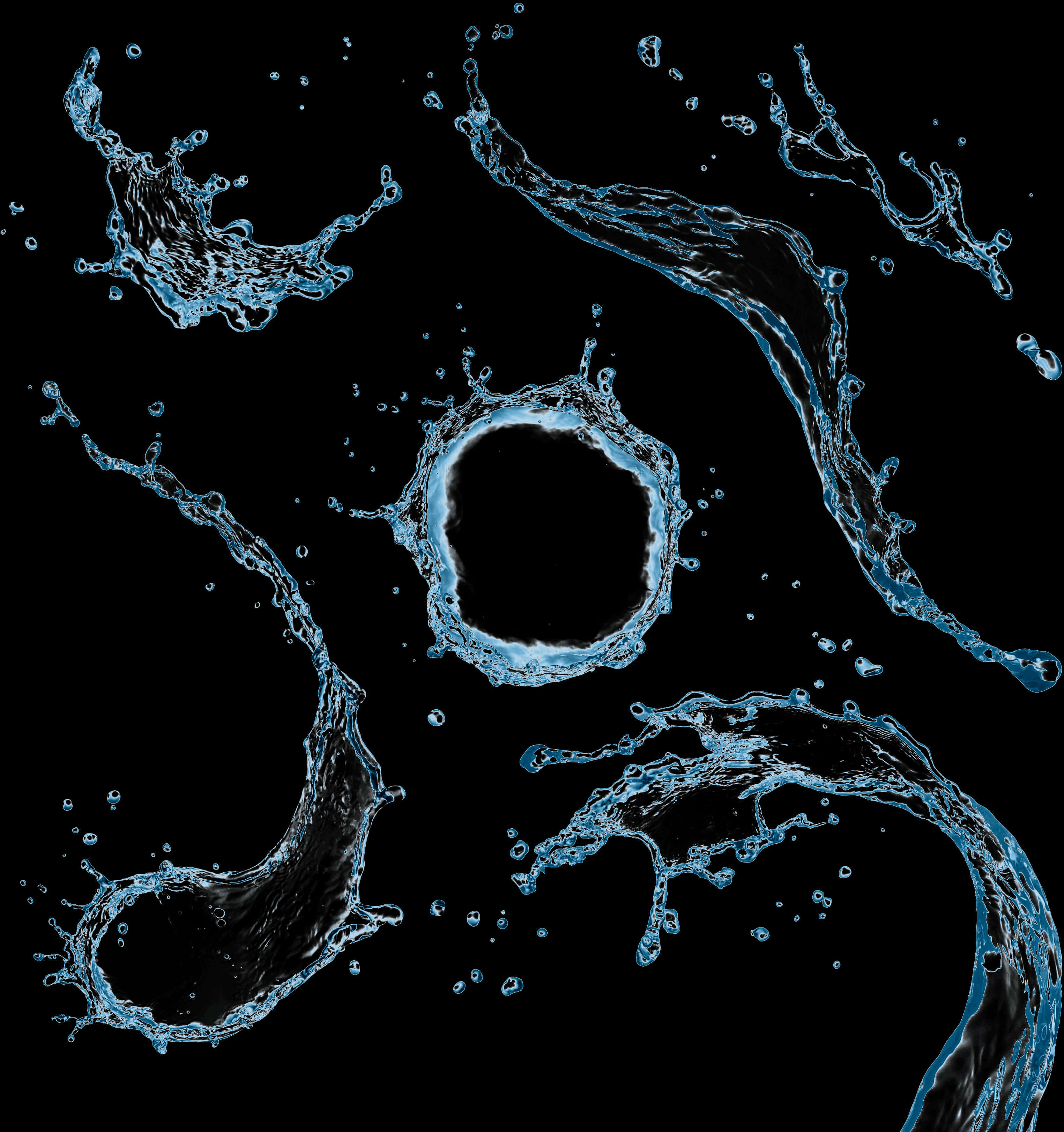 Water Splashes Of Water On A Black Background