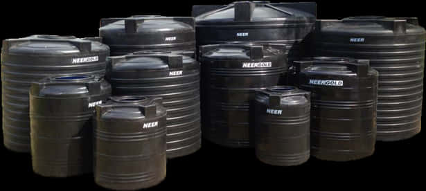 A Group Of Black Plastic Containers