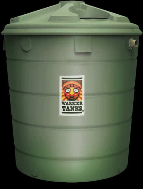 A Large Green Barrel With A Sticker On It