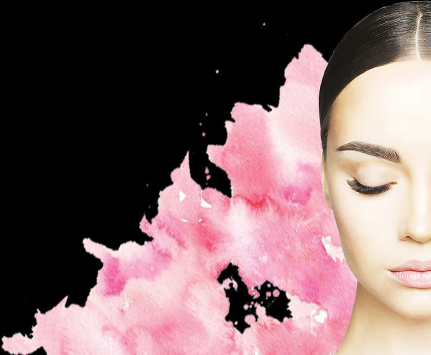 A Woman With Closed Eyes And Pink Paint Splashes