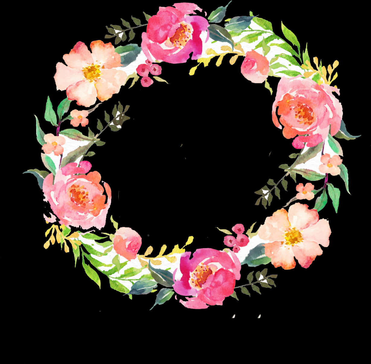 A Watercolor Wreath Of Flowers