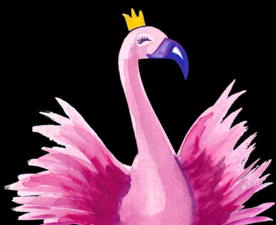 Watercolor Flamingo With Crown